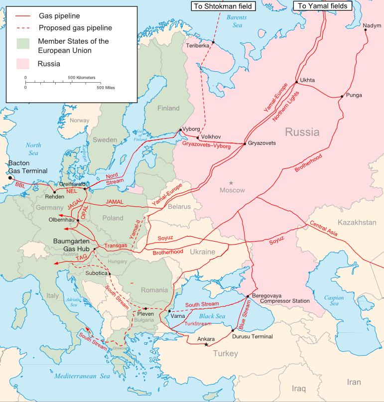 Linie gazociągów w Europie